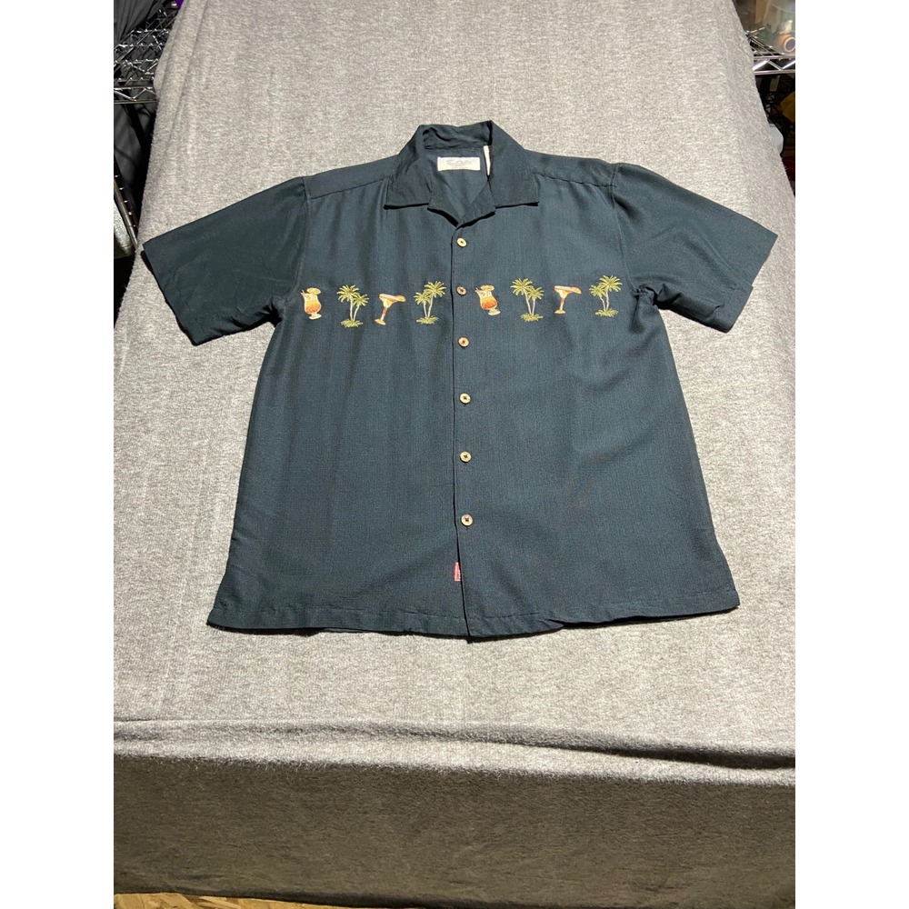 Bungalow Joe Hawaiian Shirt Black Vacation Cuban Old Money Rayon Blend M - Picture 10 of 10